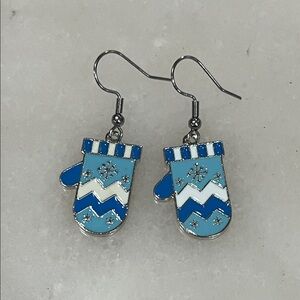 Blue and White Mitten Earrings